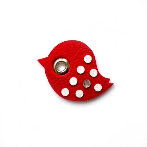 VRABČÁK PUNTÍČEK červená brož pták ptáček bílá puntík puntíky brože zvířátko puntíkatý vrabec puntíkovaný puntíčky práčci puntíček 