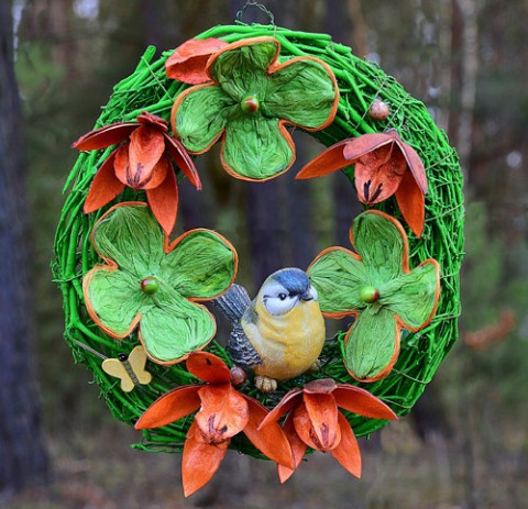 zelené štístko.. originální ptáček zelený věnec jaro veselý čtyřlístek štěstí optimistický 