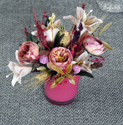 něžná kytice ve skle.. domov dekorace dárek růžová narozeniny starorůžová něžná lilie květinová doza e skle 