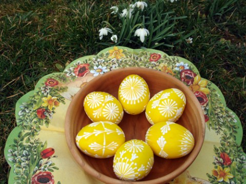 Velikonoční kraslice žluté 6ks velikonoce voskované vajíčka kraslice vajíčko skořápka svátky velikonoční kraslice výdutek vyfouklé vajíčko 