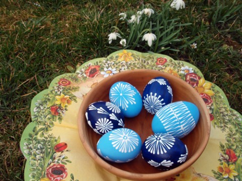 Velikonoční kraslice modré 6ks velikonoce voskované vajíčka kraslice vajíčko skořápka svátky velikonoční kraslice výdutek vyfouklé vajíčko 