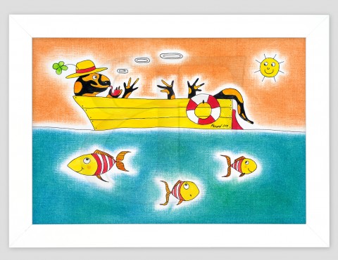 Pan Mlok malovaný obraz pro děti do zvíře pro děti ryba rybka loďka lodička dětský obrázek dítě dětská zvířata tisk ryby rybky zvířátko zvířátka reprodukce plavba pokoje skvrnitý pokojíku mloci 