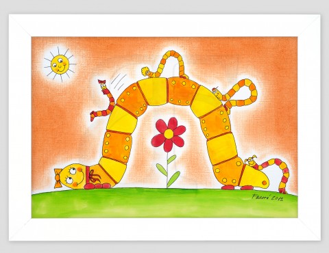 Píďalka jarní malovaný obraz dětský do zvíře pro děti dětský veselé obrázek dítě dětské dětská zvířata veselý veselá rám zvířátko zvířátka housenka reprodukce kreslený dětského pokoje pokojíku v rámu 