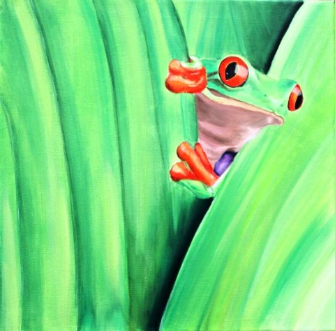 Žabička zelená obraz malba list krajina obrázek žába plátno žabka žabička olejomalba 