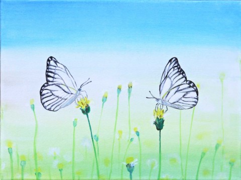 Jen ty a já originální květina obraz malba motýl květiny louka krajina obrázek motýlek květ obloha plátno stonek motýli olejomalba 
