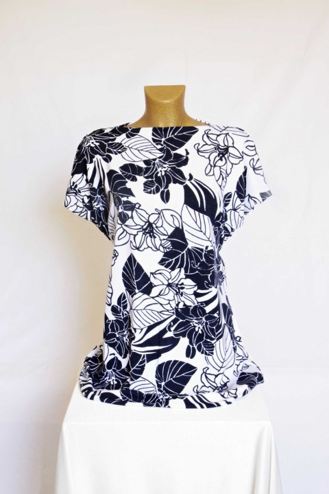Tunika/tričko - velikost na přání list listy květy květiny šitá lilie černobílá obrysy 