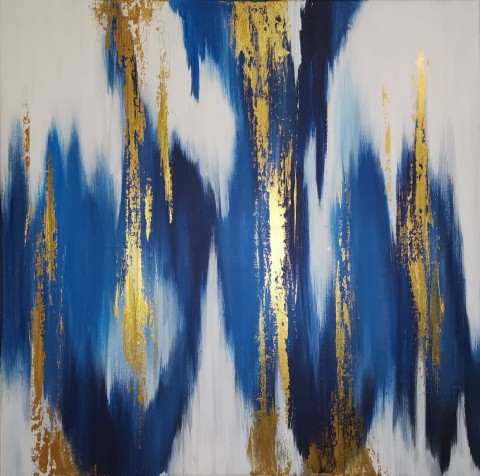 Obraz, zlato modro bílá abstrakce energický moderní obraz strom se 