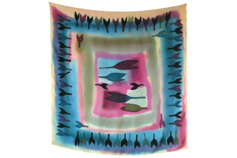 Malovaný hedvábný šátek 90x90 cm elegantní hedvábí společenský šátek hřejivý malba na hedvábí kombinovaná technika módní doplněk 