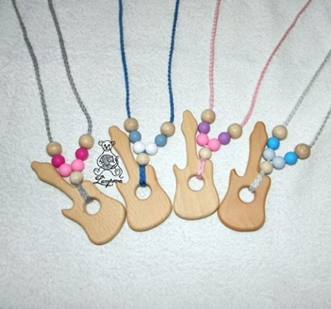 Kojící korále dřevo náhrdelník dárek děti korále ušaté kousátko kojící šustivé na kousání potravinářský silikondoplňek 