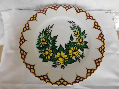 Porcelánový talíř /lidový vzor dekorace talíř porcelán malovaný handmade folklor fialova lidový vzor 