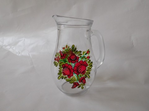 Malovaný džbánek růže 1l dekorace sklo ručně malované malované sklo folklor na víno džbánek na limonádu 