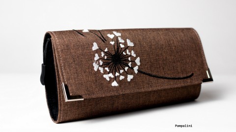 Pampelína na hnědé kabelka originální dárek taška květina peněženka motýl květy dáreček výšivka kůže koruna peníze imitace nákupní nákupy karty dolar shopping euro 