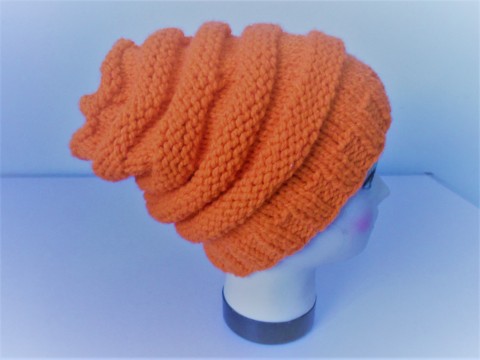 Teplá čepice 80% vlna SH z 340,- ruční oranžová čepice dámská vlna pletená 