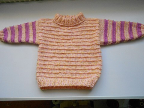 Ručně pletený svetřík růžová bavlna žlutá svetr akryl kojenec 