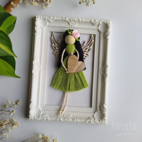 Obraz anděl dekorace zelená růžová bílá anděl stříbrná stromeček andělka advent pro maminku den matek boho macrame 