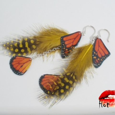 Náušnice N°5 náušnice oranžová žlutá perlička peří peříčka motýlí křídla hot hott 