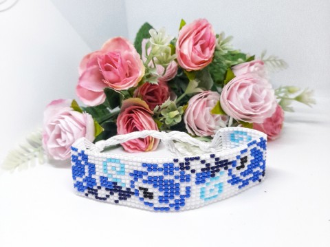 Růže v modrotisku tkaný náramek ručně vyrobený tkaný náramek kvě 
