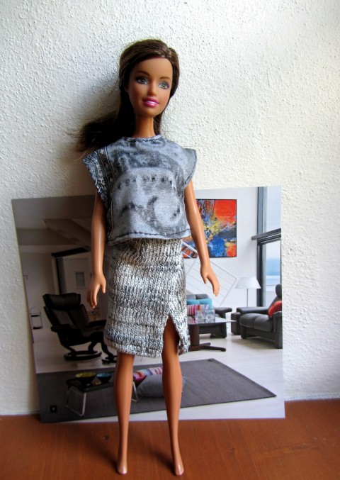 Halenka a sukně na Barbie halenka elegantní šedá sukně top šatičky oblečky barbie kancelář sekretářka 