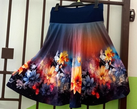 Půlkolová sukně - květy na duhové půlkolová sukně 