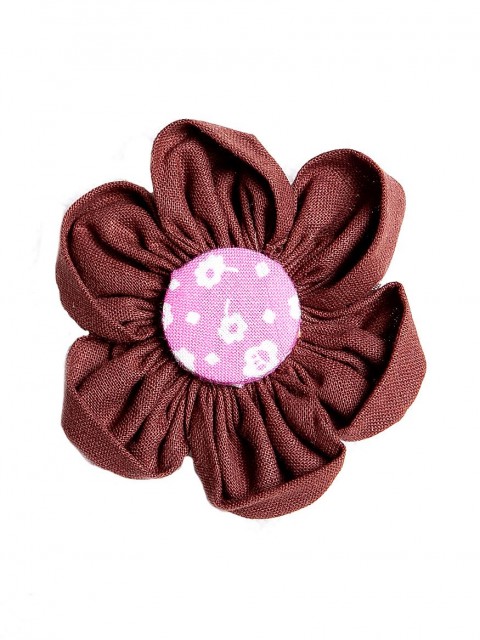 Skřipec - Růžová s čokoládou brož šperk sponka květina ozdoba kytka skřipec 100% bavlna do vlasů pineta na řetízek český produkt kovová galanterie 