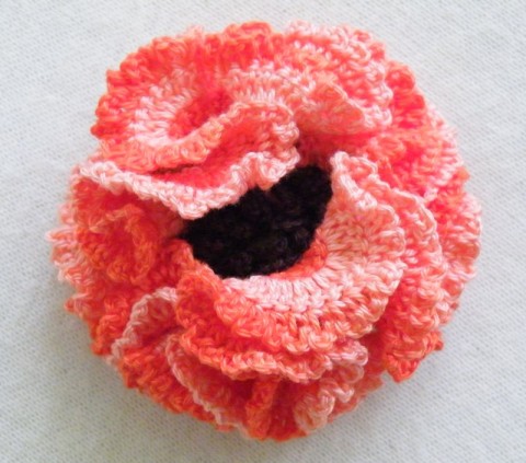 oranžový květ - háčkovaná brož brož květ ozdoba kytka kytička špendlík 