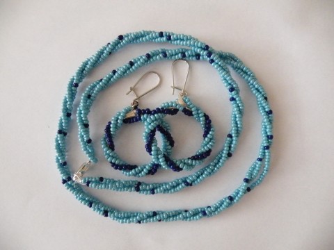 Modrá souprava s proužkem náhrdelník korálky náušnice sada souprava 