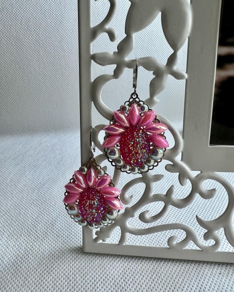 Růžové krásky v  růžové náušnice luxusní luxus náušničky náušky růžové crystal zářivé crystal ab kamínkové lepené 