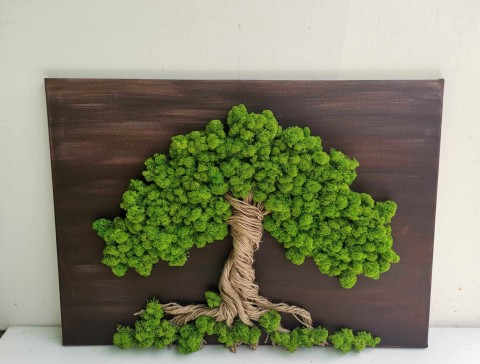 Mechový obraz, strom života, 50x70 dekorace obraz zelený strom života mechový obraz sobí mech mechová dekorace mechový strom 