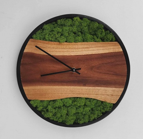 Teakové, mechové hodiny 30 cm nástěnné hodiny teak mechové hodiny mechová dekorace teakové 