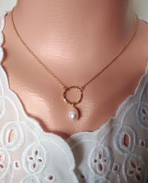 Náhrdelník karma kruh s perlou kruh náhrdelník dárek stříbro jemný kroužek stříbrný řetízek karma perlak 