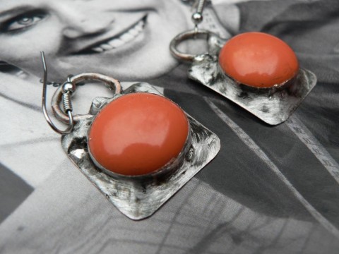 Oranžová cínované náušnice letovaný šperk šperkyjoha 