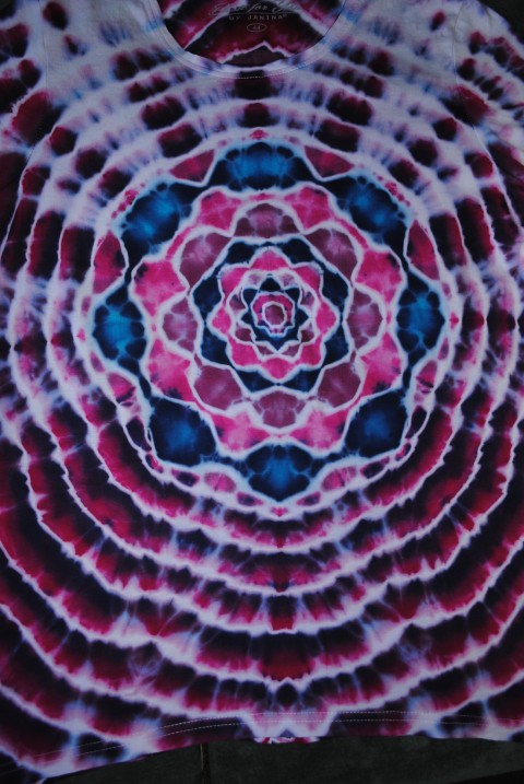 Tričko vel.44-Malinovo ostružinové batika top květ tričko maliny mandala lotos hippie batikovaný léto moře 