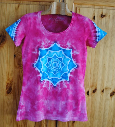 Tričko S/M - Růžové snění top květ tričko mandala lotos hippie batikovaný léto moře 