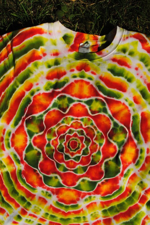 Tričko L - Vyzařuji energii batika top květ tričko mandala lotos hippie tropy batikovaný léto moře 