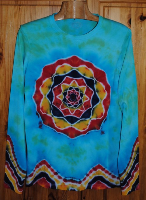 Tričko M/L - Mandalka top květ tričko mandala lotos hippie batikovaný léto moře 