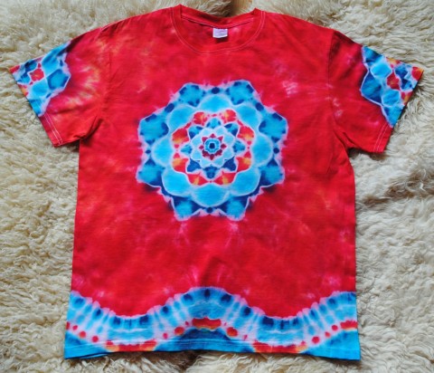 Tričko L - Žhavé léto červená oheň top květ tričko mandala lotos hippie batikovaný léto moře 