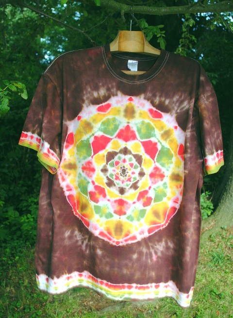Tričko XXL - V zemi indiánú batika hnědá top květ tričko mandala lotos hippie země indiánské batikovaný léto moře 