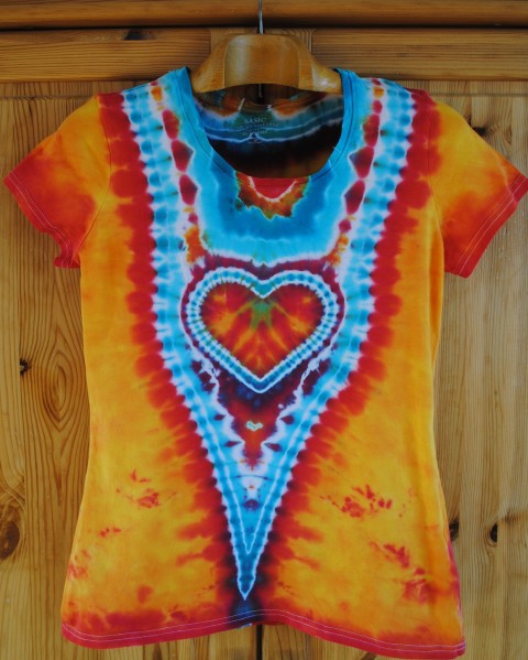 Batikované tričko - Ohnivá láska srdce podzim srdíčko batika přírodní mandala hippie batikované 