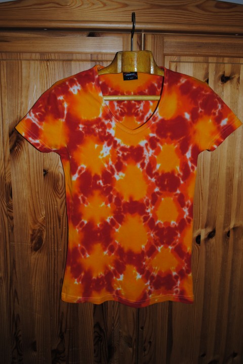 Výprodej -Tričko L - Zářivé batika top dámské oranžové batikované trčko 