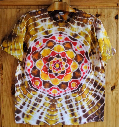 Batikované tričko- V medu květ batika přírodní hnědá mandala hippie bohémský 