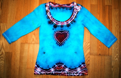 Batikované tričko - Miluji srdce srdíčko batika léto tyrkysová hippie batikované bohémské 