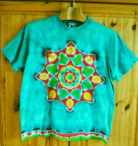 Batik. tričko L - Poklad v moři moře modrá léto mandala hippie batikované bohémské tarkysová 