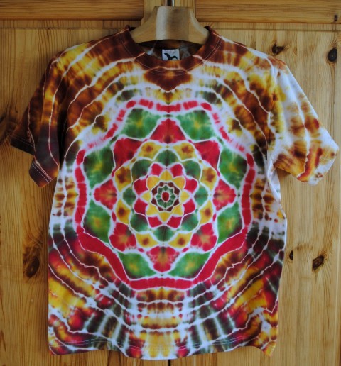 Batik. tričko L - V medu květ batika přírodní hnědá mandala hippie bohémský 