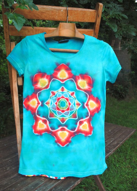 Batik. tričko M - Poklad v moři moře modrá léto tyrkysová mandala hippie batikované bohémské 