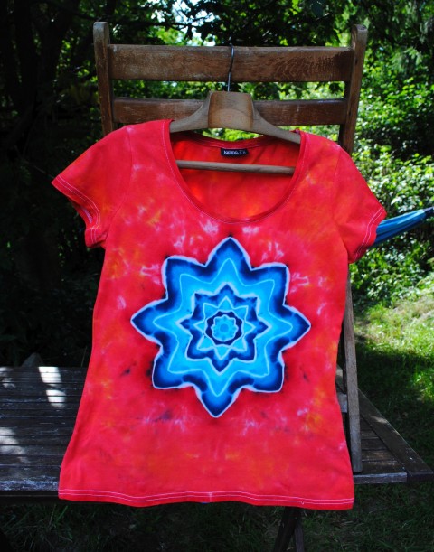Tričko L- Mořská hvězda v korálech moře modrá hvězda léto mandala korálová hippie batikované bohémské 