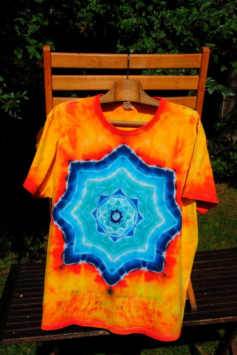 Batikované tričko 2XL - Supernova moře oranžová hvězda léto ohnivý mandala hippie batikované bohémské 