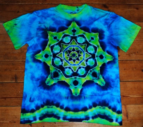 Batikované tričko L - Poklad na dně moře modrá léto mandala hippie batikované bohémské 