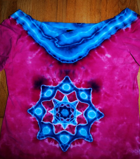 Batik. tričko XL - Růžový sen moře modrá růžová léto mandala hippie batikované bohémské 