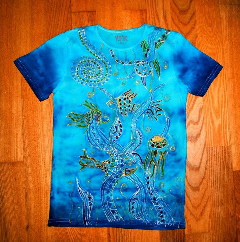 Tričko vel.128- Miluji moře moře modrá léto hippie batikované malba na textil bohémské 