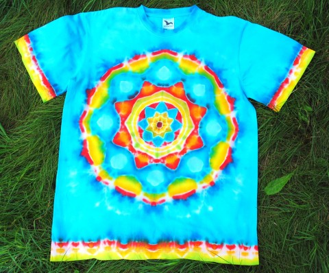 Batikované tričko XL-Slunečný den moře modrá léto mandala hippie batikované bohémské 